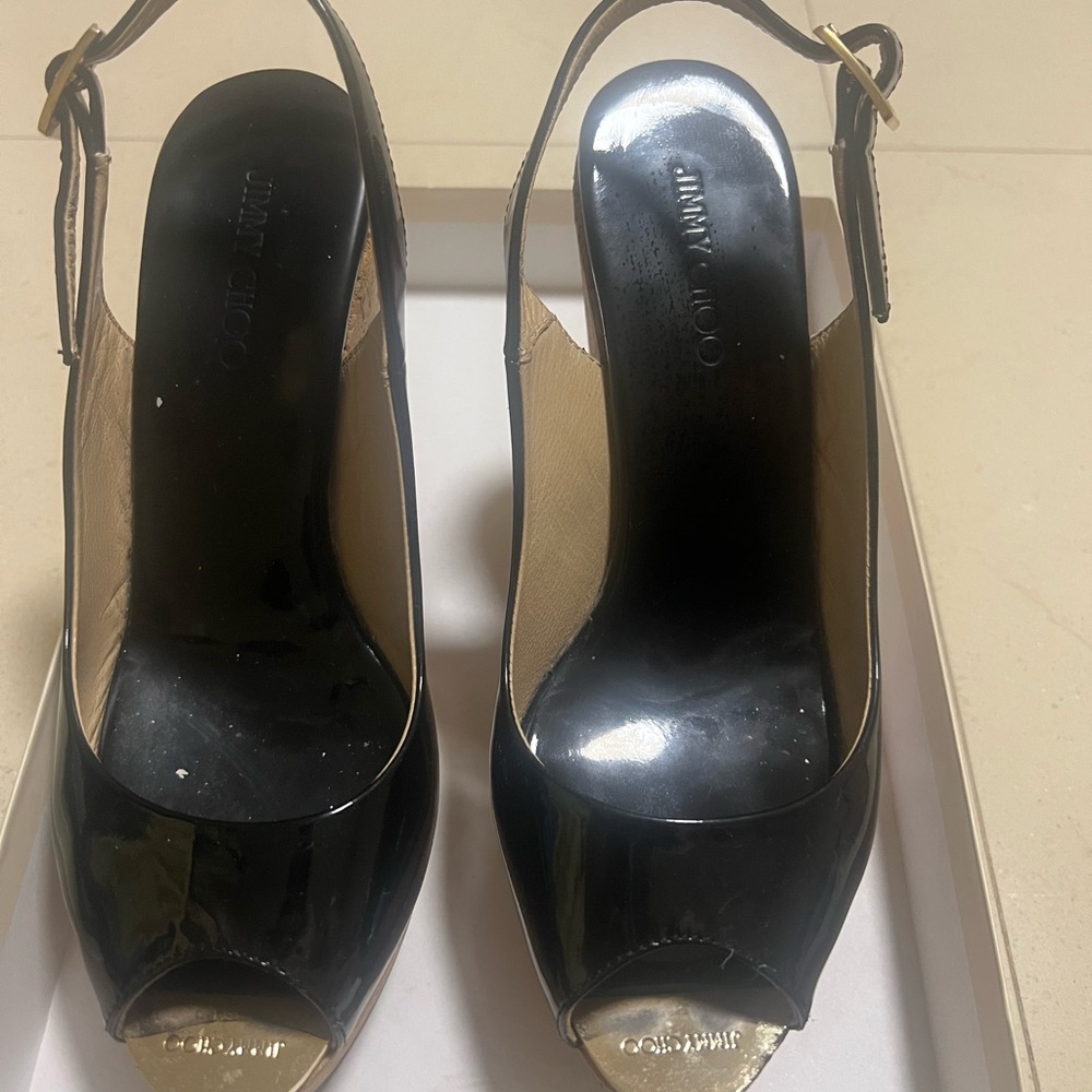 Jimmy Choo Black Peep Toe Slingback Heels